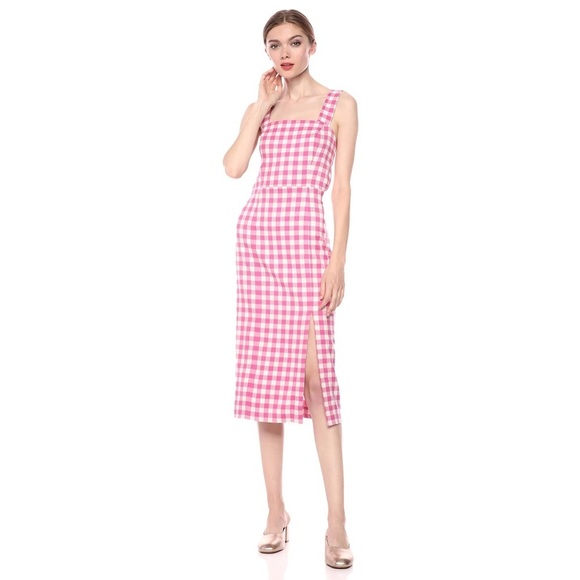 Finders Keepers Gingham Gigi Pink and White Midi Sheath Slit Dress Fuchsia Check - Picture 12 of 12